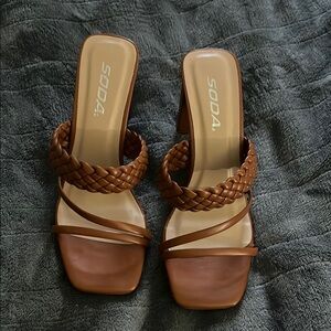 Soda Brown Braided Heels